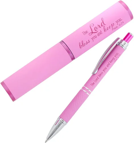 Christian Art Gifts The Lord Bless You Pink Stylish Classic Pen in Matching Gift Case - Numbers 6:24 Bible Verse Refillable Retractable Medium