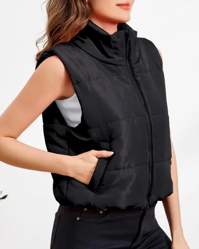 Miniatura 3 de Chaleco acolchado para mujer, sin mangas, cuello alto, ligero, acolchado, con bolsillos, otoño e invierno 2024