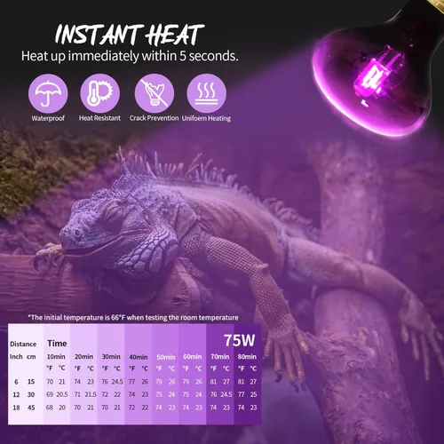 Miniatura 2 de Lámpara de calor nocturno de 75 W, bombilla infrarroja, bombilla de luz de luna, lámpara de calor de reptil, lámpara de punto UVA para reptiles