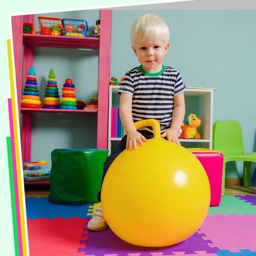 Miniatura 4 de Lewtemi 3 bolas inflables de 18 pulgadas para saltar redondas grandes con asas para niños y niñas de 6 años en adelante (rosa, amarillo, verde)
