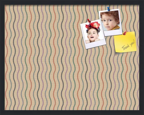 Miniatura 96 de PinPix Tablero de anuncios de corcho de 13 x 13 pulgadas. Este tablero decorativo enmarcado viene con diseño de ondas en blanco y negro y un marco
