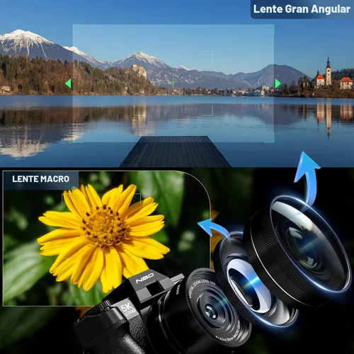 Miniatura 6 de Cámaras digitales 5K para fotografía de 64MP - Zoom de 16X, WiFi, con tarjeta TF de 64 GB, lente macro y gran angular, enfoque automático y Negro
