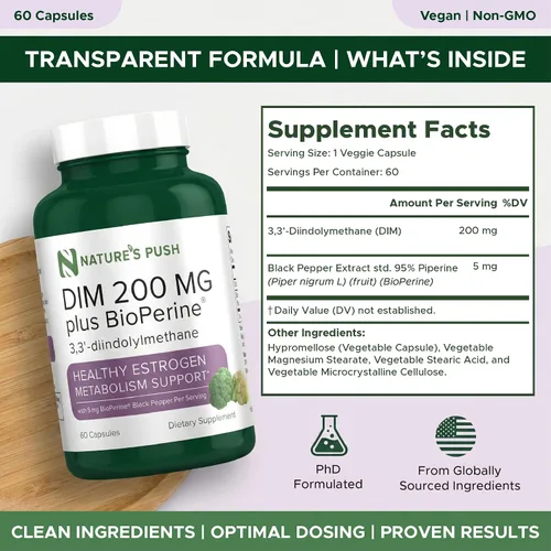 Miniatura 6 de DIM 200 mg equilibrio de estrógeno para mujeres y hombres Diindolilmetano pimienta negra para acné no quístico, equilibrio hormonal, menopausia