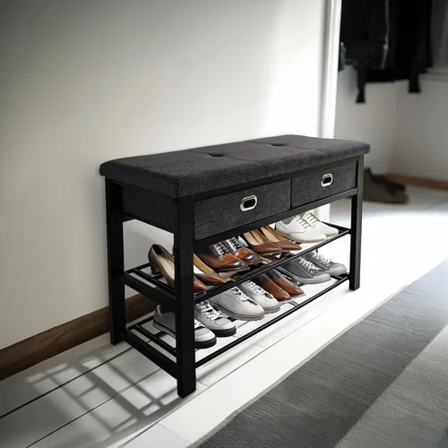 Miniatura 6 de Finnhomy - Zapatero de entrada con asiento acolchado, banco de zapatos para entrada, organizador de almacenamiento de zapatos de 3 niveles con 2