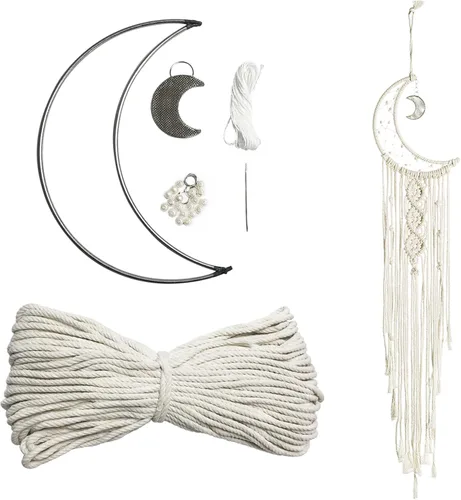 Miniatura 17 de JeogYong Kit de macramé, kit de macramé para atrapasueños de luna para niños y adultos principiantes, incluye anillos de aro de metal, cordón