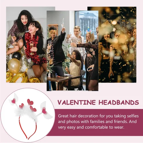 Miniatura 3 de LUOZZY Valentine Headband Pink Heart Headband Valentine Angel Wing Heart-Shaped Headpieces Valentines Day Hair Accessories