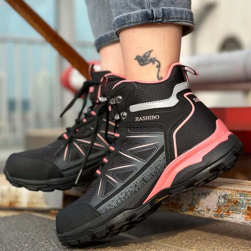 Miniatura 4 de JIASHIBO Botas de trabajo con punta de acero para mujer, calzado protector multifuncional, antideslizante, resistente a pinchazos, absorción