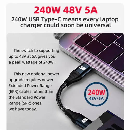Miniatura 6 de Cable USB-C de 240 W tipo C 480 Mbps 48 V 5 A de perfil bajo en ángulo de 90 grados compatible con USB 2.0 100 W de carga para portátil, tableta