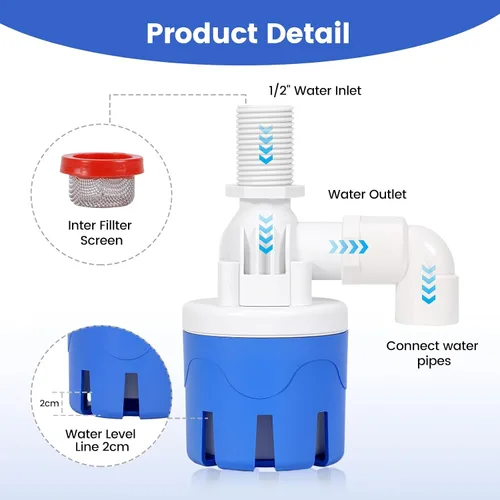 Miniatura 5 de Válvula automática de control de nivel de agua de entrada superior de 1/2 "válvula de flotador de agua automática para tanque de agua ganado agua