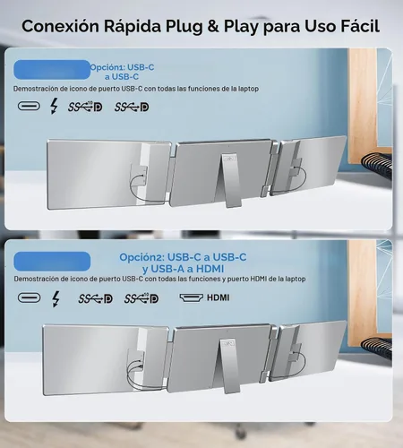 Miniatura 5 de Extensor de pantalla para portátil de 14 pulgadas con triple monitor FHD 1200P 16:10, pantalla izquierda, monitor portátil abatible de 360° para Gris
