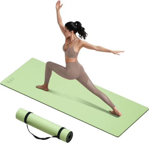 Miniatura 10 de ILILI Tapete de yoga 10mm extra grueso y 193cm extra largo, 76x28x0.4 pulgadas, material TPE antideslizante de doble color, fácil de transportar