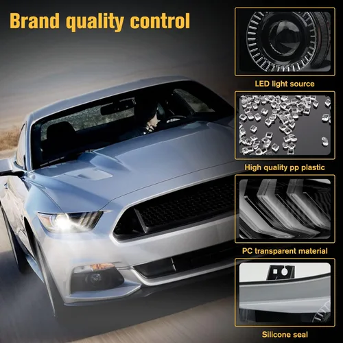 Miniatura 4 de Conjunto de faros delanteros LED Mustang, faros delanteros estilo OEM con reflector ámbar, conjunto de faros compatibles con Ford Mustang 2015 2016