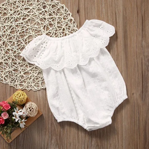 Miniatura 3 de Baby Girl Romper Jumpsuit Off Shoulder Lotus Leaf Bodysuit Infant Clothes Outfit