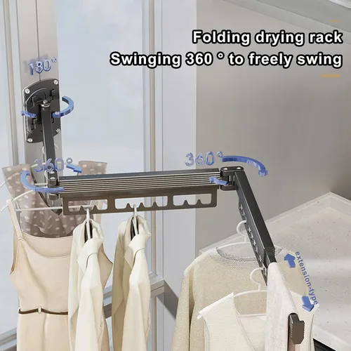 Miniatura 3 de Tendedero retráctil para colgar en la pared, para colgar ropa, ahorra espacio, plegable, para balcón, lavandería, baño, patio, apartamento, Gris