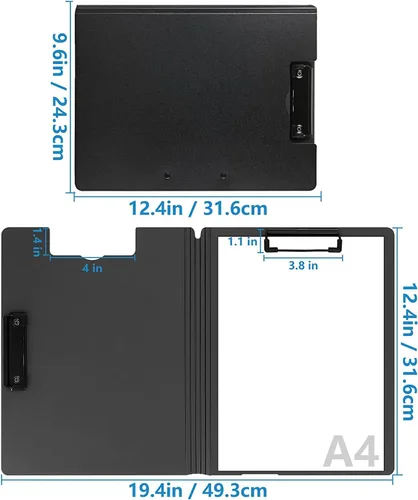 Miniatura 5 de Carpeta portapapeles plegable A4, carpeta portapapeles de oficina con clip de metal de doble clip, portapapeles de almacenamiento plegable de 360