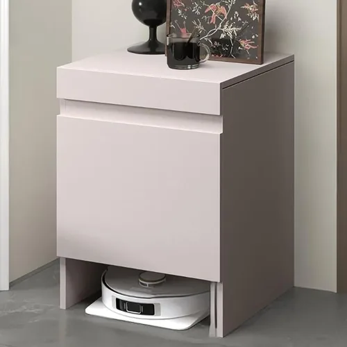 Miniatura 7 de Gabinete de almacenamiento con puertas para robot aspirador, mesa auxiliar para oficina en casa, estante independiente de madera para sala de estar