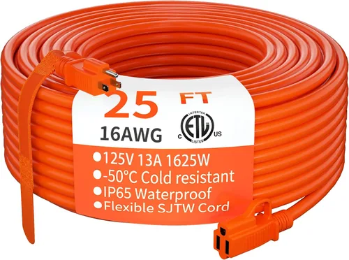 Miniatura 24 de HUANCHAIN Cable de extensión para interiores y exteriores, 50 pies, impermeable, calibre 16/3, flexible, resistente, cable de extensión para Amarillo