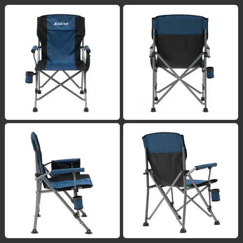 Miniatura 5 de XGEAR Silla de camping con brazo duro y respaldo alto, resistente con soporte para tazas, para campamento, pesca, senderismo, al aire libre, bolsa