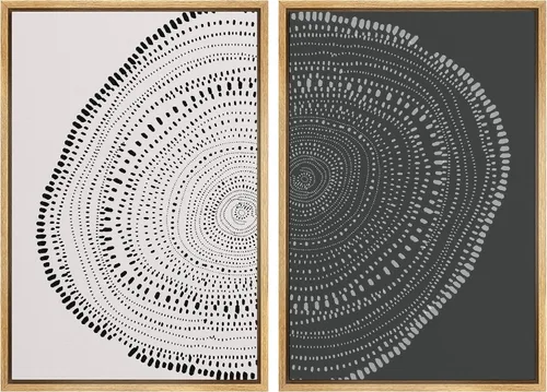 Miniatura 80 de SIGNWIN Lienzo enmarcado para pared, juego de arte de collage de ondas en espiral de mediados de siglo, formas abstractas, acogedor, neutro