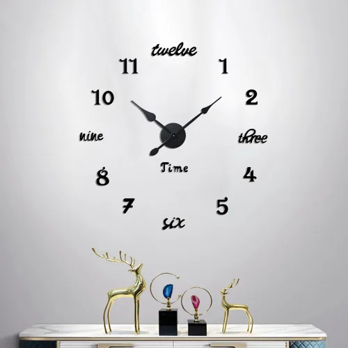 Miniatura 2 de Moderno reloj de pared grande sin marco, funciona con pilas, espejo 3D, relojes de pared decorativos para decoración de sala de estar (negro)