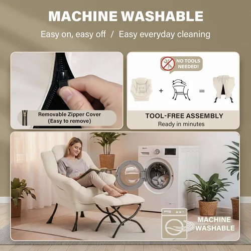 Miniatura 5 de Silla perezosa con otomana, silla de descanso moderna y grande con reposabrazos y bolsillo lateral, sillón tapizado de ocio con silla de lectura