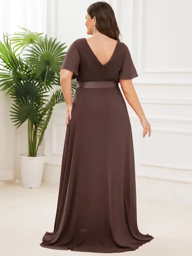 Miniatura 120 de Ever-Pretty Vestido formal para mujer, Navidad, Año Nuevo, cuello en V, gasa, talla grande, largo hasta el suelo, vestido de dama de honor