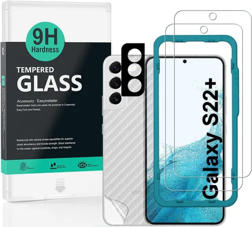 Ibywind Protector de pantalla para SamSung Galaxy S22+ 5G, 2 unidades, vidrio templado de dureza 9H y protector de lente de cámara, con marco de