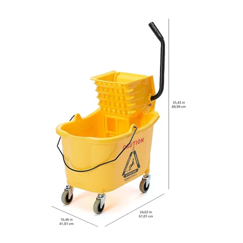 Miniatura 6 de Amazon Basics - Conjunto de cubo con escurridor de prensa lateral comercial para limpieza de pisos rectangular con ruedas (35 cuartos de galón)