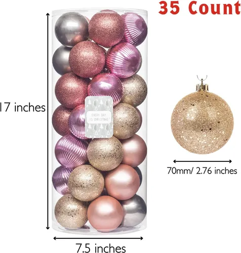 Miniatura 2 de Every Day is Christmas - Juego de adornos de Navidad, con diseño de esferas navideñas, inastillables, 35 unidades (2.75 pulgadas/70mm, oro e Iridio)