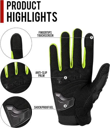 Miniatura 4 de BORLENI Guantes de montar en motocicleta, pantalla táctil, guantes de dedo completo, motocross, carreras, bicicleta, deportes al aire libre