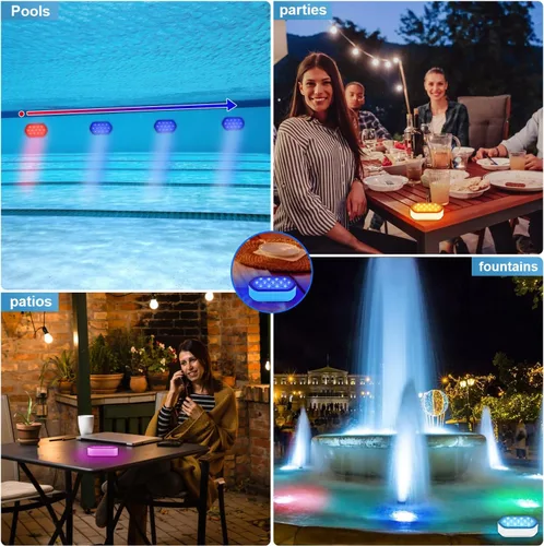 Miniatura 7 de QOLNBY - Luces para piscina, luces LED sumergibles recargables con control remoto, luces subacuáticas impermeables recargables IP68, luces