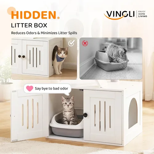 Miniatura 2 de VINGLI Cat Tree Tower with Litter Box, 54" H All-in-1 Wooden Cats Condo, Cat Tower wih Scratching Posts, Houses for Indoor Kittens Hidden Cat