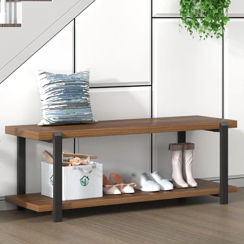 Miniatura 12 de FOLUBAN Banco de entrada, banco industrial de almacenamiento de zapatos para dormitorio, sala de estar, asiento moderno de interior para pasillo