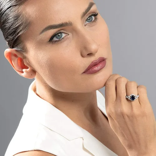 Miniatura 2 de PEORA Anillo de encaje de plata de ley 925 para mujer, varias piedras preciosas, forma ovalada, tamaños 5 a 9