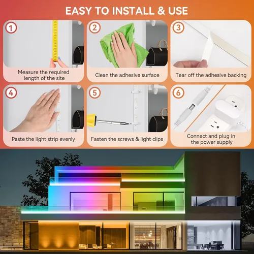 Miniatura 3 de Tira de luces LED RGBWW+IC de 50 pies para exteriores, IP67, impermeable, multicolor+3000K-6500K 24V luces LED con control remoto y aplicación