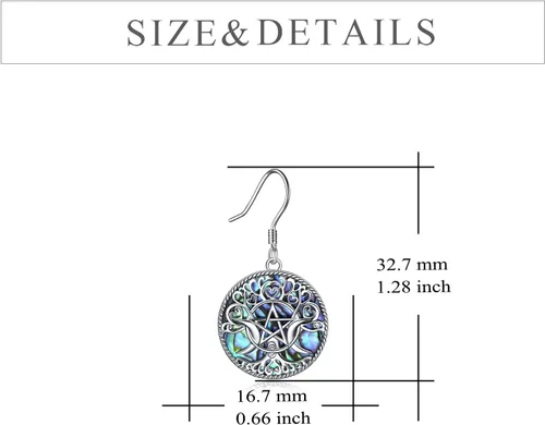 Miniatura 5 de YFN Aretes de plata de ley con triple luna y pentagrama de pentáculo, amuleto mágico de Wicca pagana, joyería de árbol de la vida para mujer