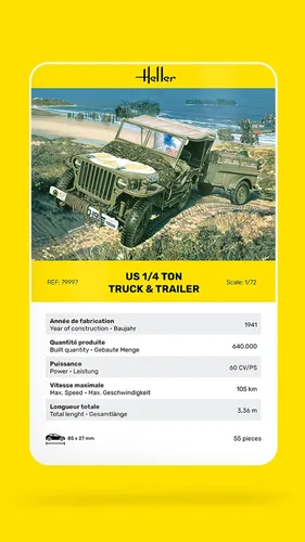 Miniatura 6 de Heller US 1/4 tonelada camión y remolque Militar Land Vehicle Model Building Kit (HR79997)