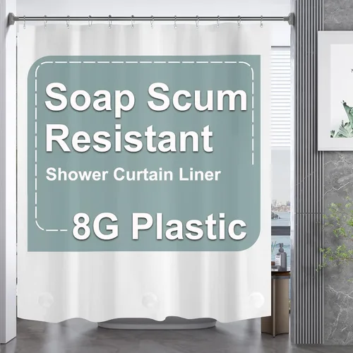 AmazerBath - Cortina de ducha blanca, 72 x 78 pulgadas, cortina de ducha de PEVA, impermeable, pesada, gruesa, con 3 piedras grandes transparentes y