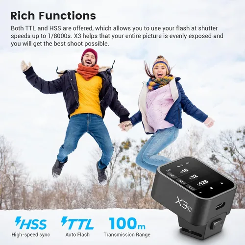 Miniatura 7 de Disparador de flash Godox X3 X3-C para Canon, pantalla OLED de alta definición, función HSS TTL TCM de 1/8000 s, transmisor de carga USB-C