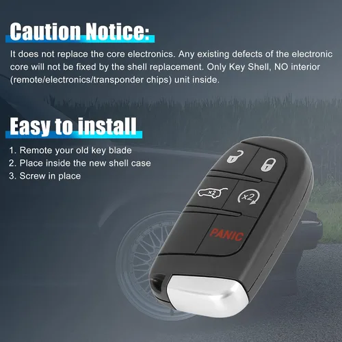 Miniatura 6 de X AUTOHAUX Funda de repuesto para llavero de automóvil, color negro, M3N-40821302 para Jeep Grand Cherokee 2014-2020 Compass 2017 Renegade 2016-2018