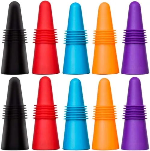 10 tapones de vino, reutilizable de silicona, sellador de botellas de bebidas con agarre superior para corcho para mantener el vino fresco, rojo,
