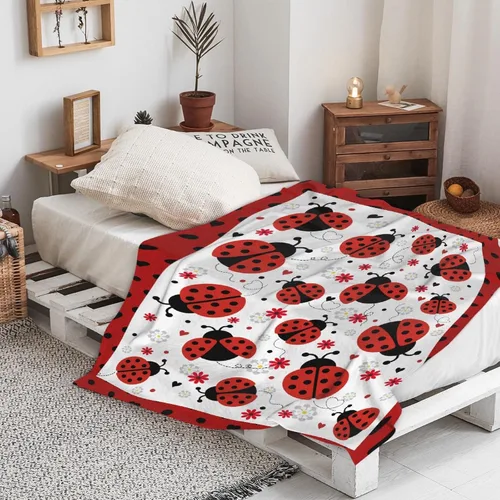 Miniatura 7 de Manta de franela de mariquita para regalo, ultra suave y acogedora, manta de forro polar ligera y mullida, manta de felpa cálida para sofá, cama, 30