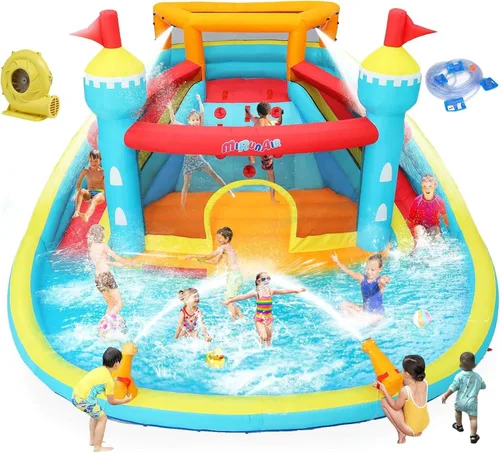 WHUBEFY Casa de rebote, doble tobogán acuático con soplador para niños grandes de 3 a 12 años, castillo inflable de rebote para
