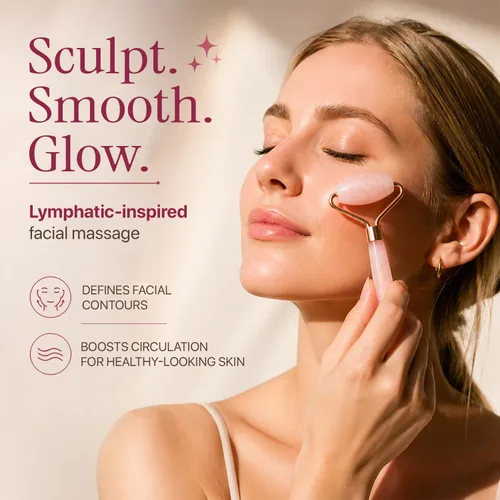 Miniatura 3 de Rodillo facial de cuarzo rosa, regalos de relajación para mujeres, herramientas de cuidado de la piel para líneas finas y arrugas, regalos