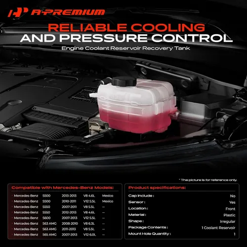 Miniatura 2 de A-Premium Tanque de depósito de recuperación de desbordamiento de refrigerante del motor [con sensor] compatible con Mercedes-Benz [C216] CL500