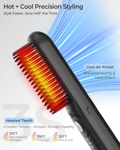 Miniatura 3 de Cepillo alisador de pelo inalámbrico con aire fresco, estilo de larga duración, mini alisador de pelo portátil para cabello grueso y rizado, iones