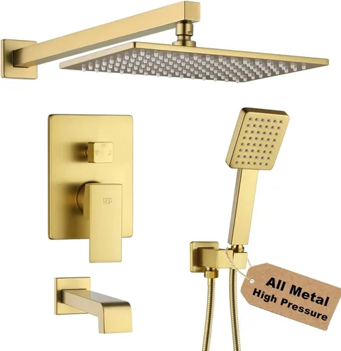 Miniatura 13 de Juego de llave de ducha en negro mate con caño de bañera, sistema de cabezal de ducha de lluvia de 8 pulgadas para baño con llave de mano de una