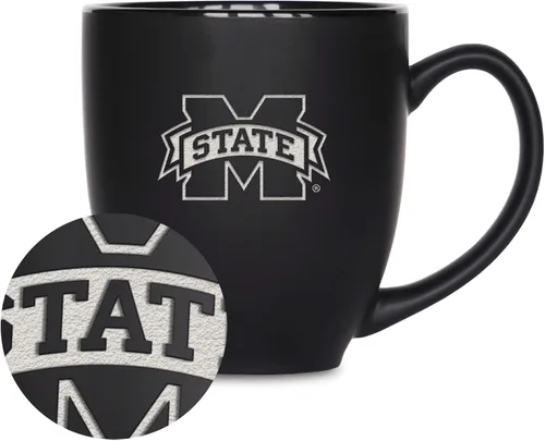 Miniatura 204 de Rico Industries - Taza de cerámica mate negra con grabado láser estándar de 15oz para NCAA (escuelas T & U) - Para bebidas calientes o frías