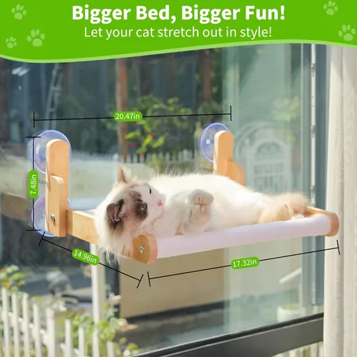 Miniatura 6 de Percha de Ventana para Gatos con Marco de Madera – Cama Hamaca Plegable para Gatos Aloxina para Gatos de Interior, Cubierta de Piel de Conejo Suave