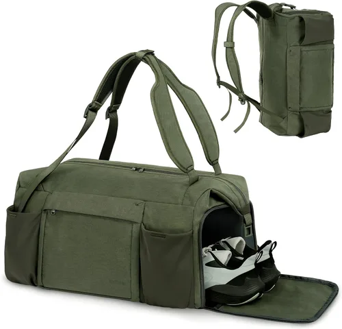 Bolsa de gimnasio para hombre con compartimento para zapatos y bolsillo húmedo, bolsa de lona convertible y mochila de gimnasio, bolsas deportivas